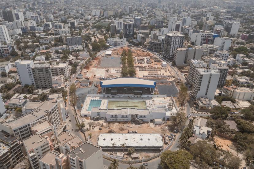The new Olympic swimming pool under construction.