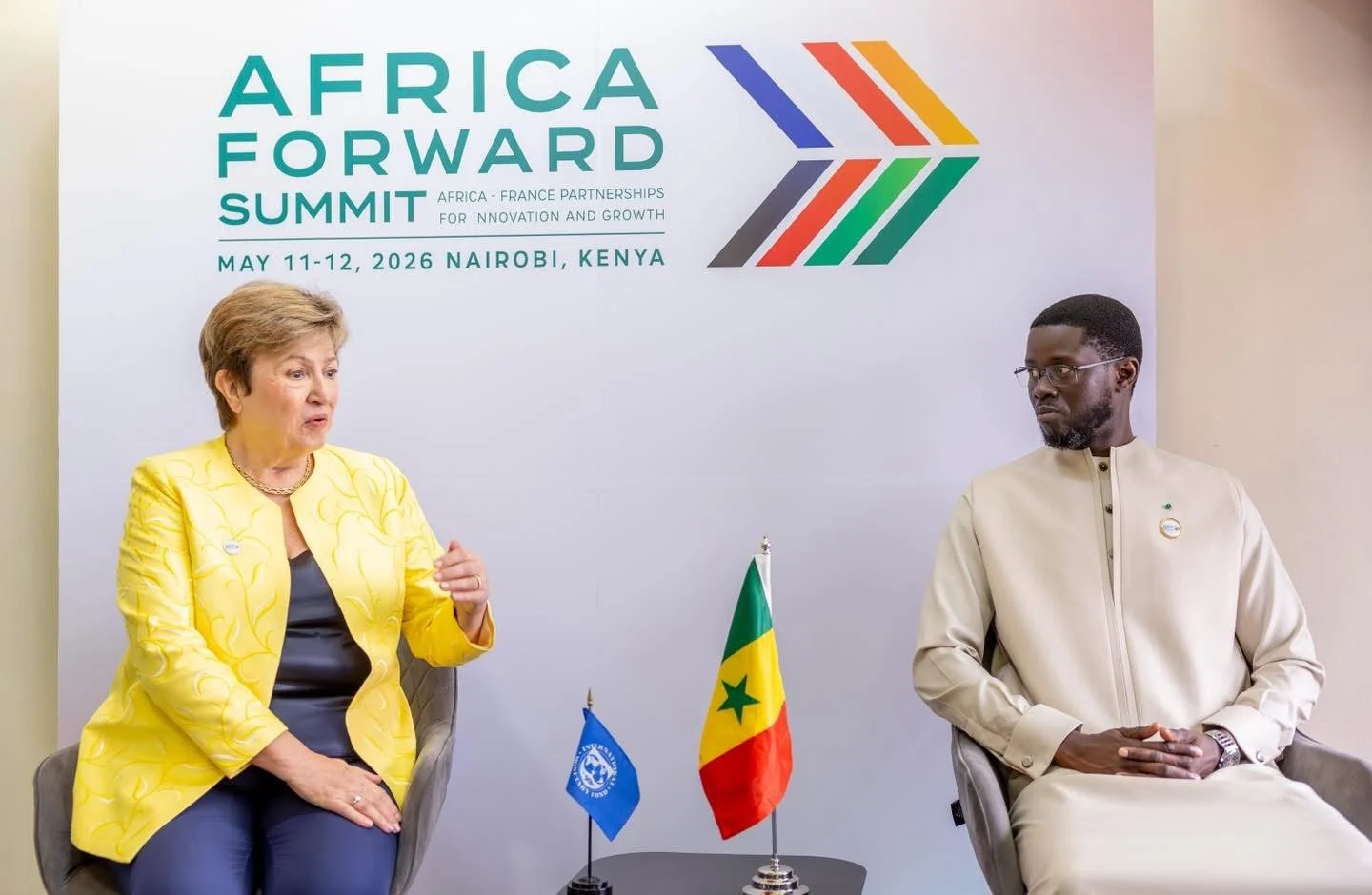 Kristalina Georgieva and Bassirou Diomaye Faye discussing economic reforms