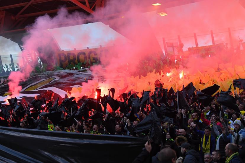 Supporters in the Loire Tribune section during a 2019 match