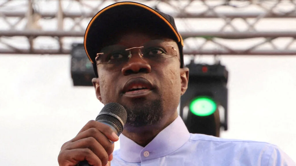 Ousmane Sonko addressing the media