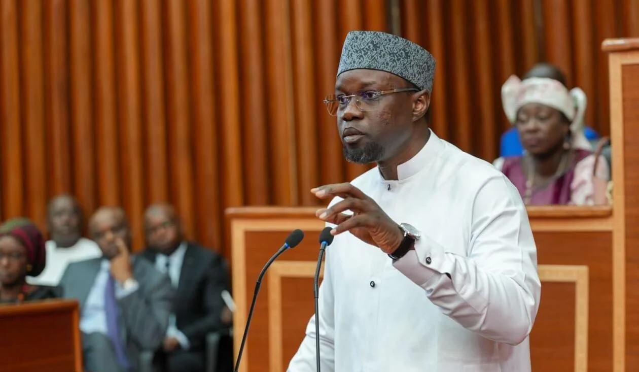 Prime Minister Ousmane Sonko speaking at the assembly