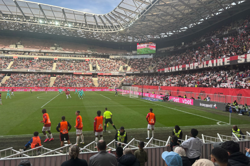 Aerial view of Allianz Riviera stadium in Nice, home ground of OGC Nice