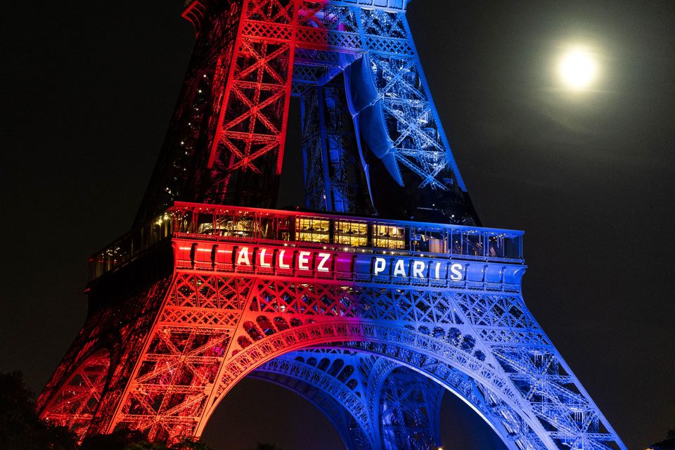 The Eiffel Tower lit up in support of Paris Saint-Germain