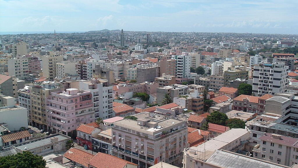 Aerial view of Dakar's financial district, Plateau, in the city center of Senegal.