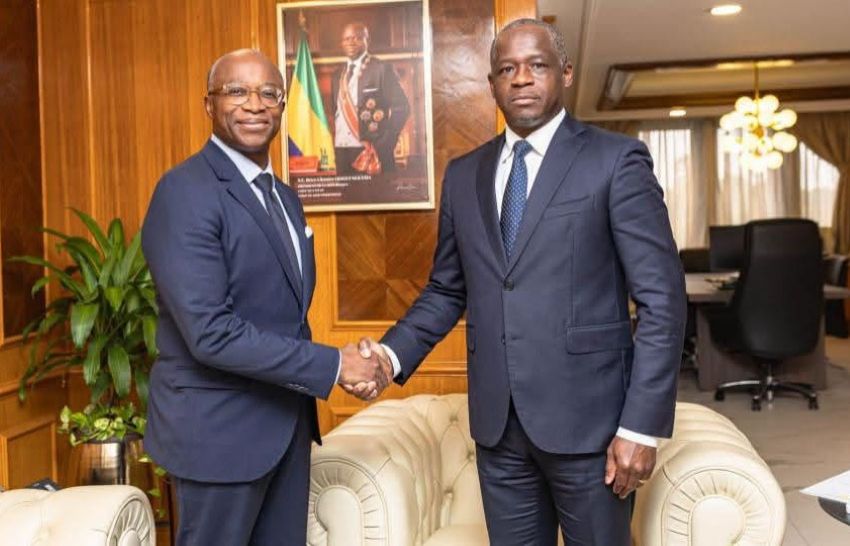 Gabonese and Monégasque officials signing a green partnership agreement